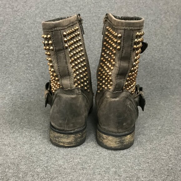 Steve Madden Monicaa Zip Up Studded Moto Mid Calf Taupe Leather Boots Womens 7.5 - Picture 6 of 8
